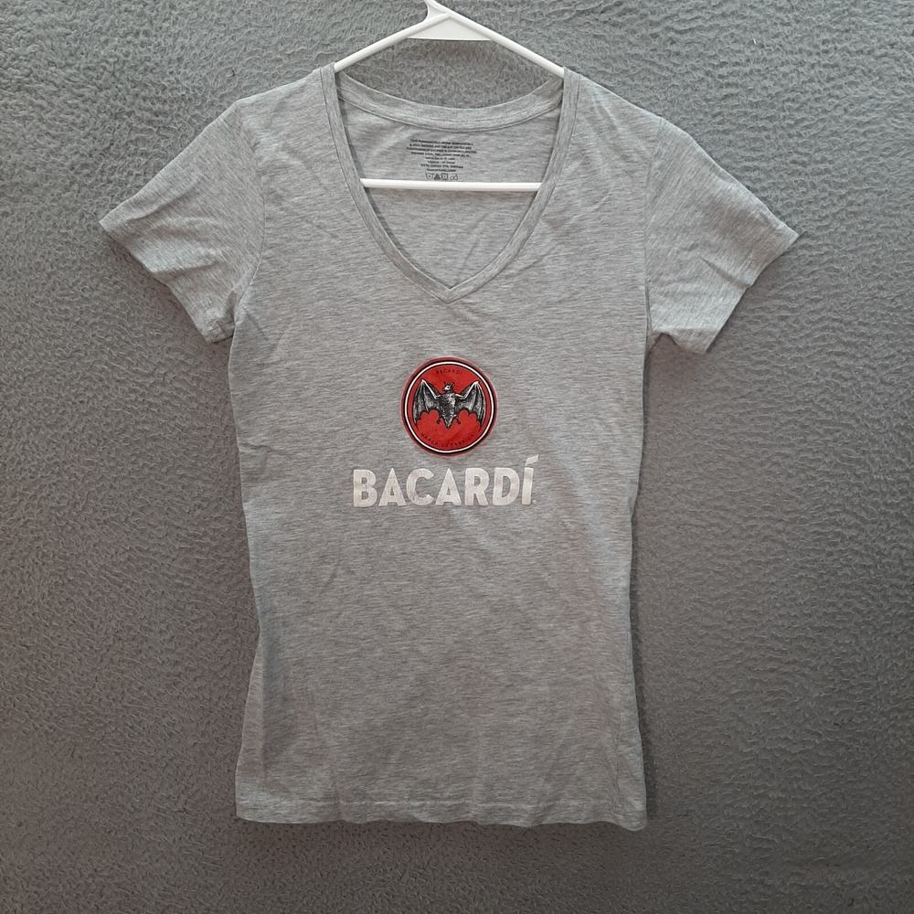 Bacardi Shirt Womens Small Gray Heather V‎ Neck Tee Rum Bartender College Party